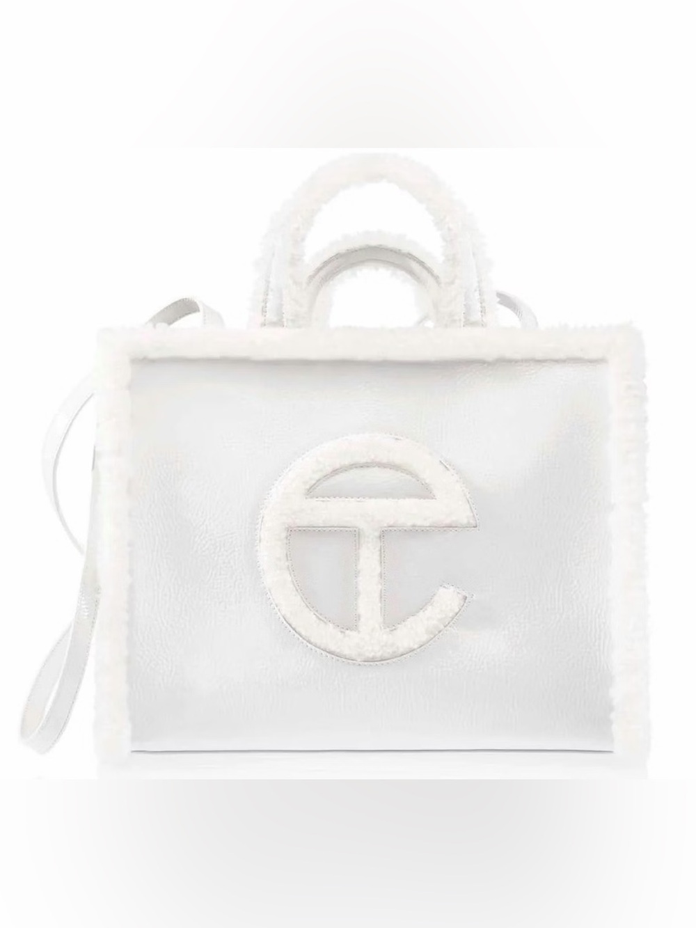 Telfar White Shearling-Trim Logo Tote